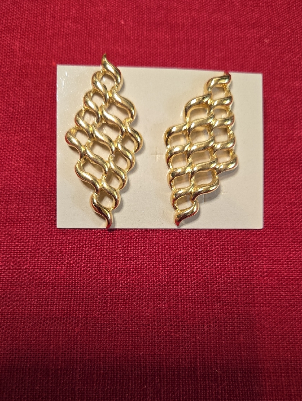 Avon 1990 Gold Tone Wave Lattice Drop Earrings - Women's Jewelry